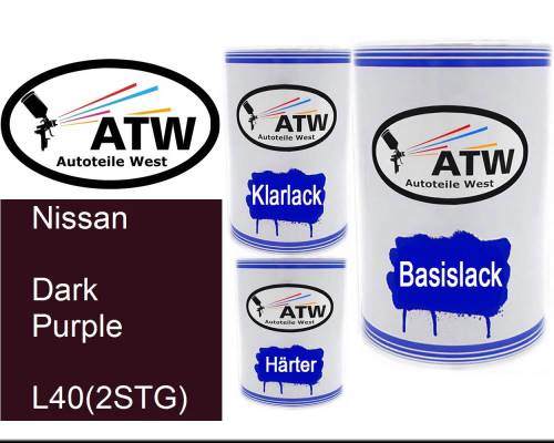 Nissan, Dark Purple, L40(2STG): 500ml Lackdose + 500ml Klarlack + 250ml Härter - Set, von ATW Autoteile West.